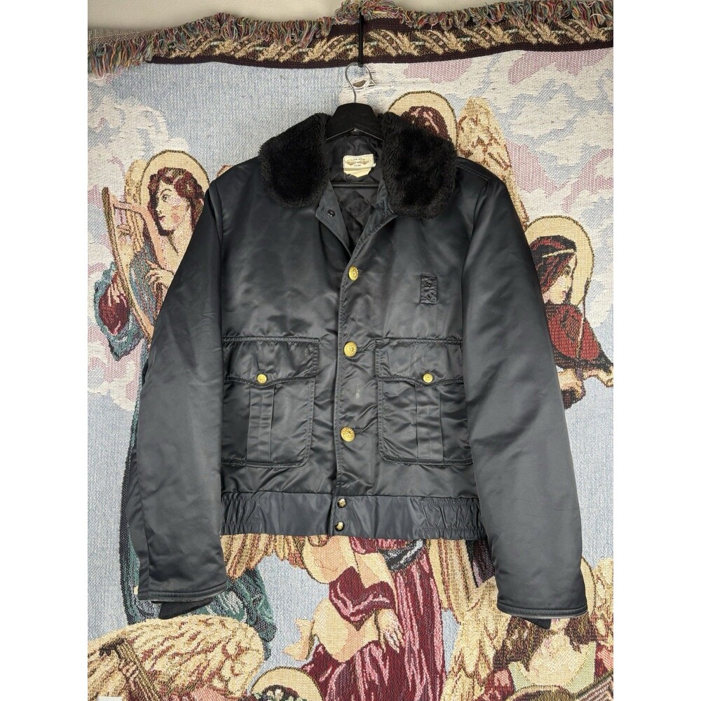 Vintage San Jose Police Coat Bomber Uniform Jacket Fur Collar Security Gold